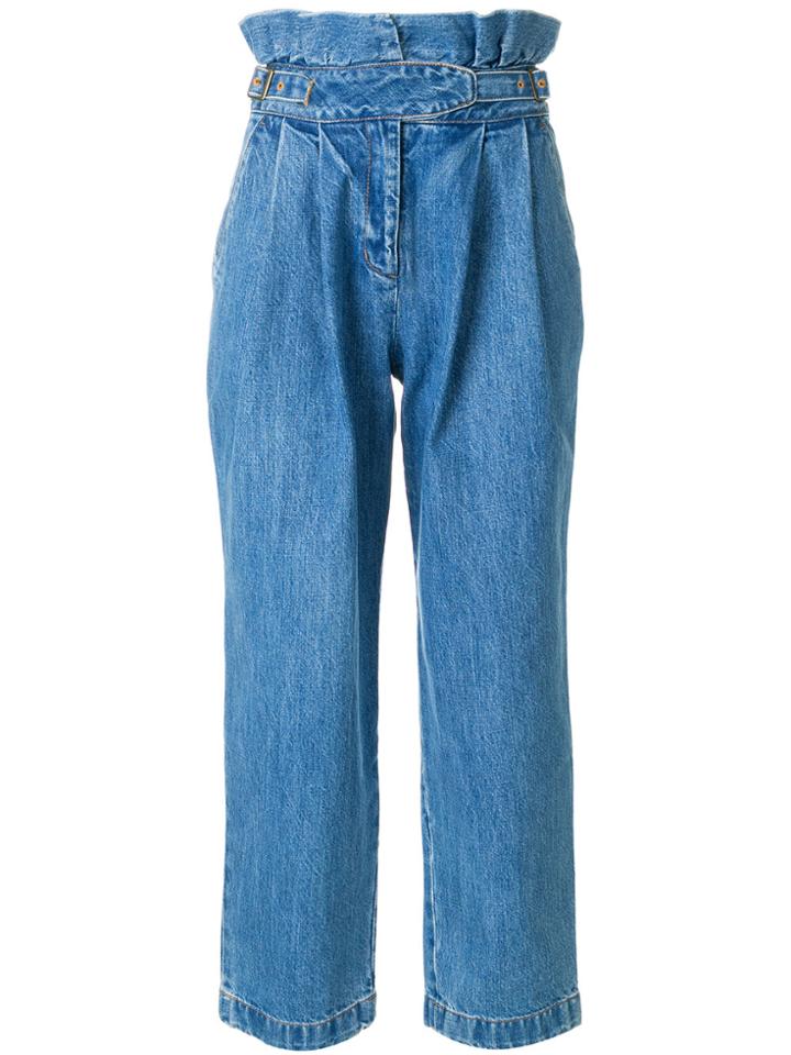 Neul Pleated Front Cropped Jeans - Blue
