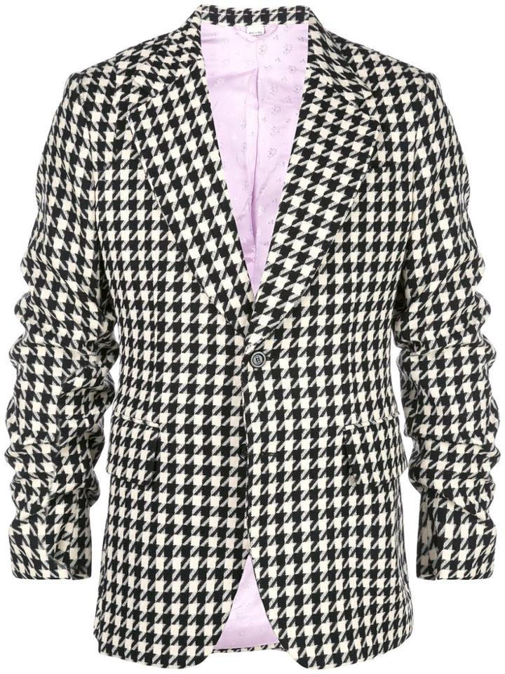 Gucci Houndstooth Ruched-sleeve Blazer - Black