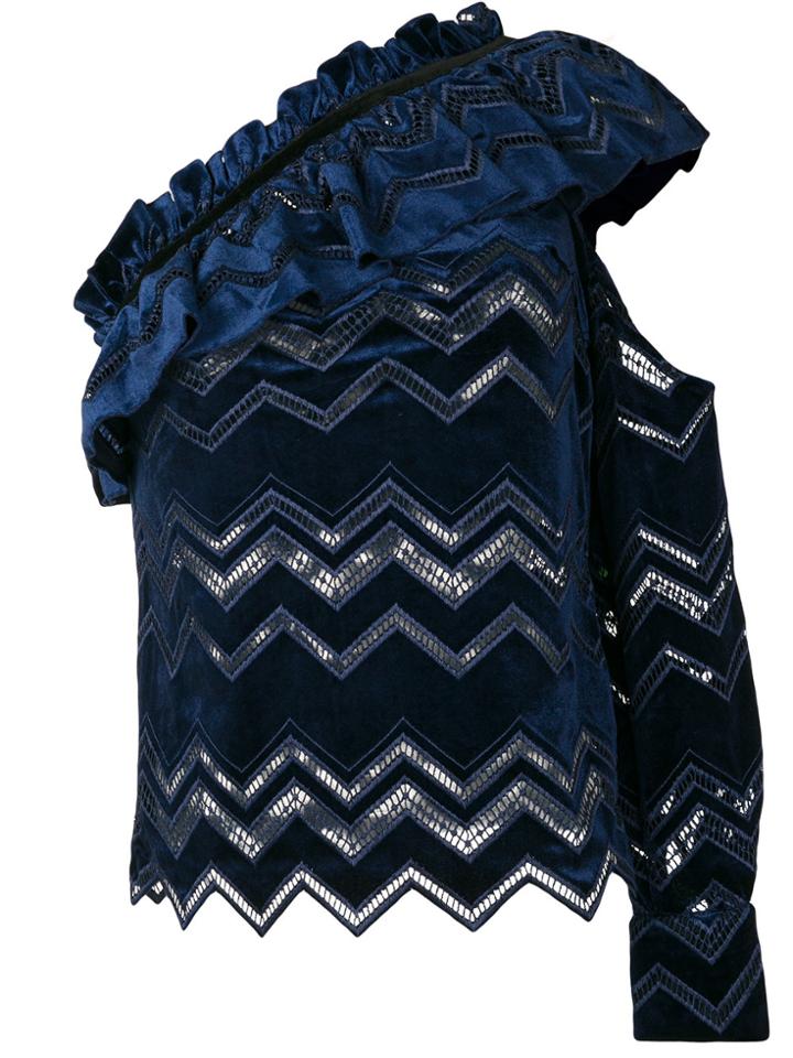 Self-portrait Zig Zag Embroidered Top - Blue