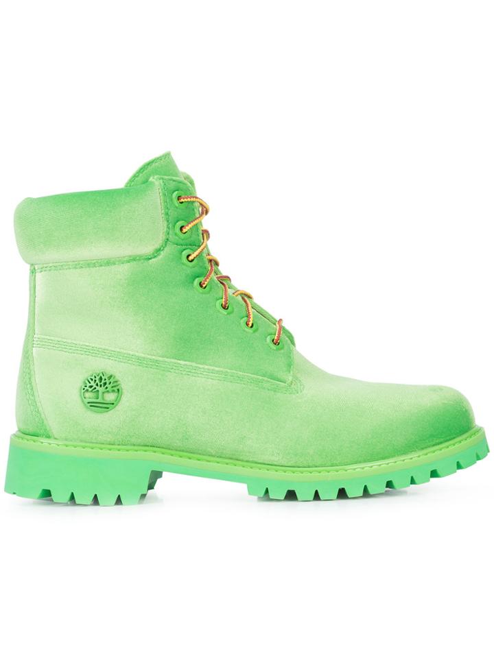 Off-white X Timberland Velvet Boots - Green