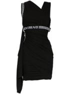 Versace Asymmetric Neck Logo Mini Dress - Black