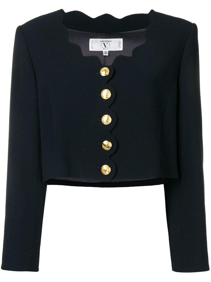 Valentino Vintage 1980's Scallop Collar Cropped Jacket - Black