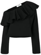 Msgm - Off-shoulder Frilled Sweatblouse - Women - Cotton - S, Black, Cotton