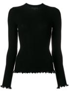 Alexander Wang - Frill-hem Sweater - Women - Cotton - S, Black, Cotton