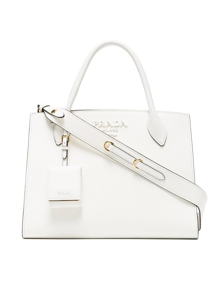 Prada White Monogram Leather Tote