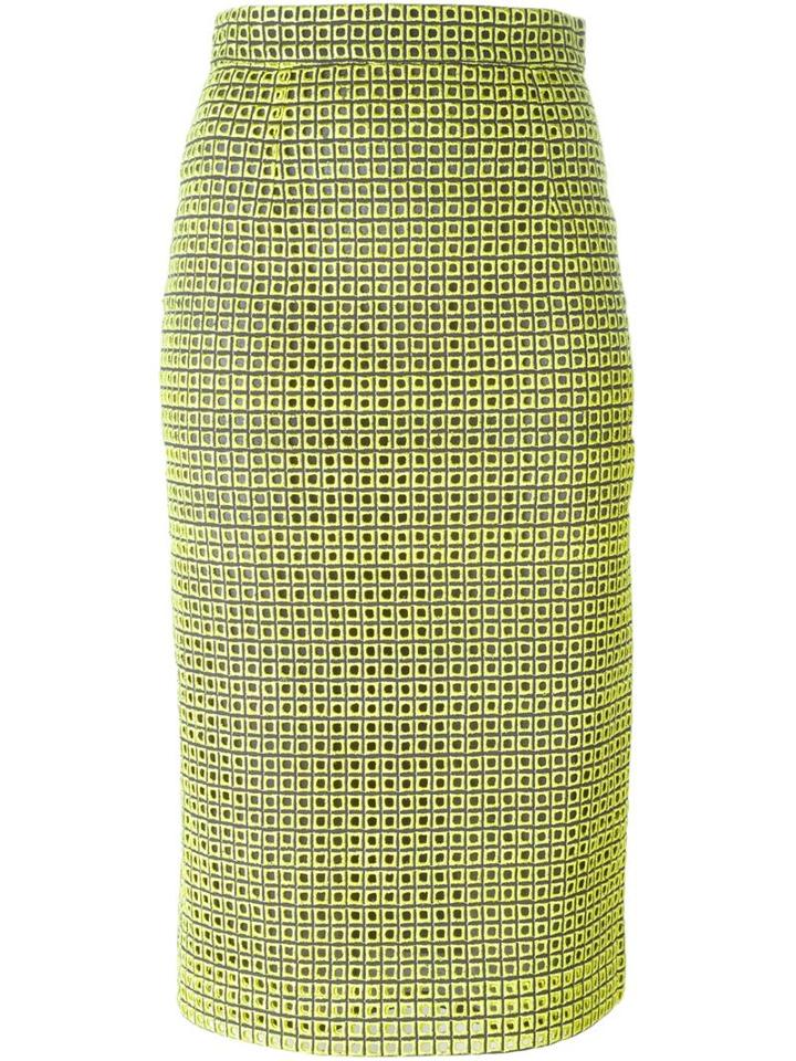 Marco Bologna Embroidered Pencil Skirt, Women's, Size: 40, Yellow/orange, Cotton/spandex/elastane