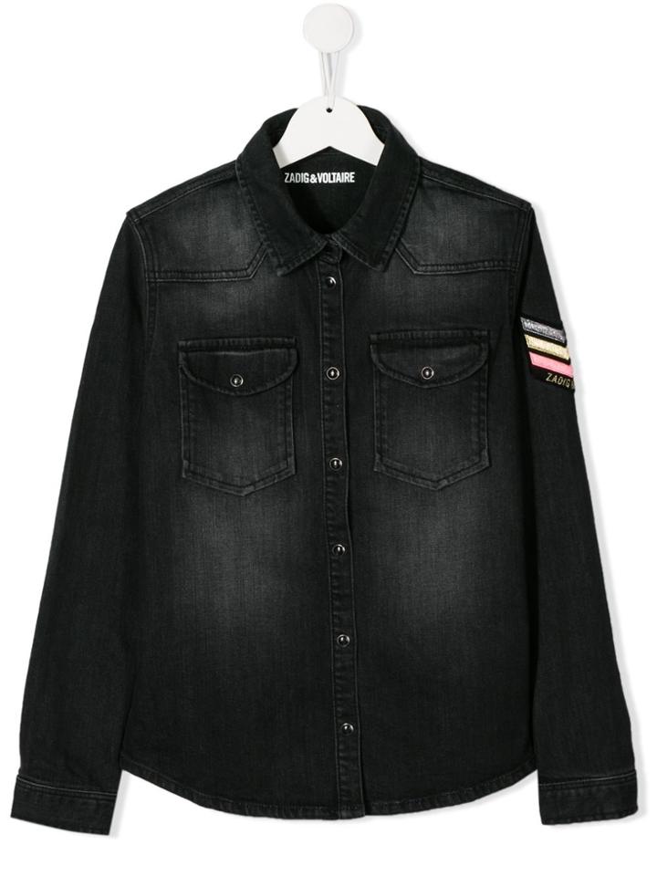 Zadig & Voltaire Kids Rea Embroidered Denim Shirt - Black