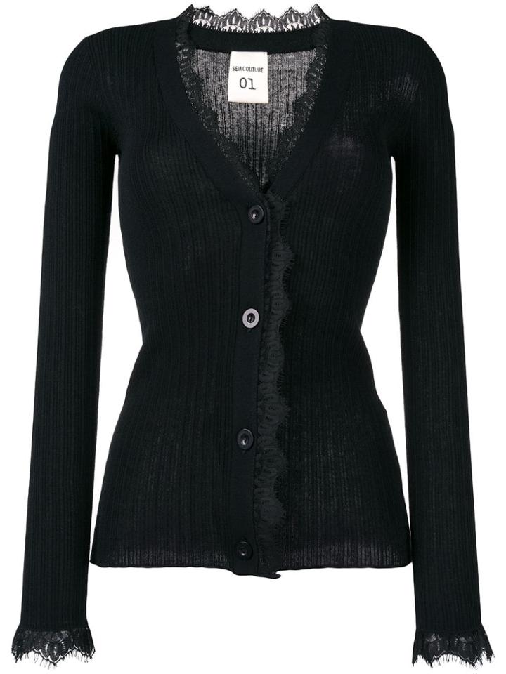 Semicouture Lace Trimmed Cardigan - Black