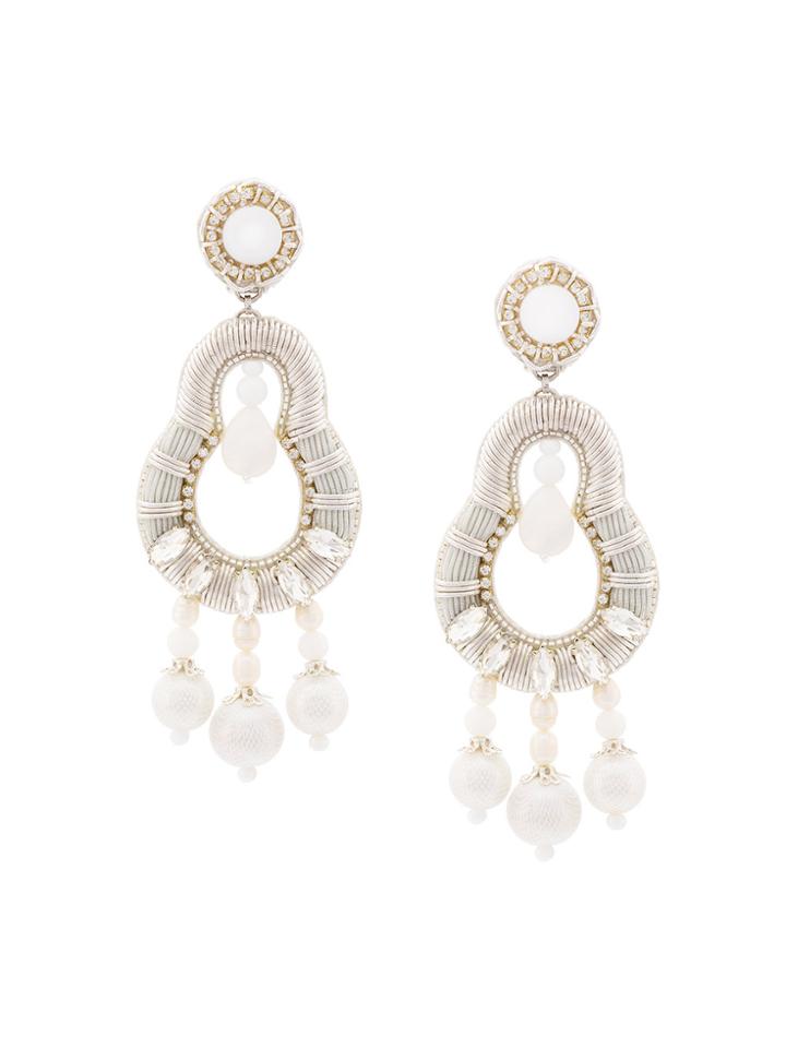 Ranjana Khan Beaded Long Earrings - White