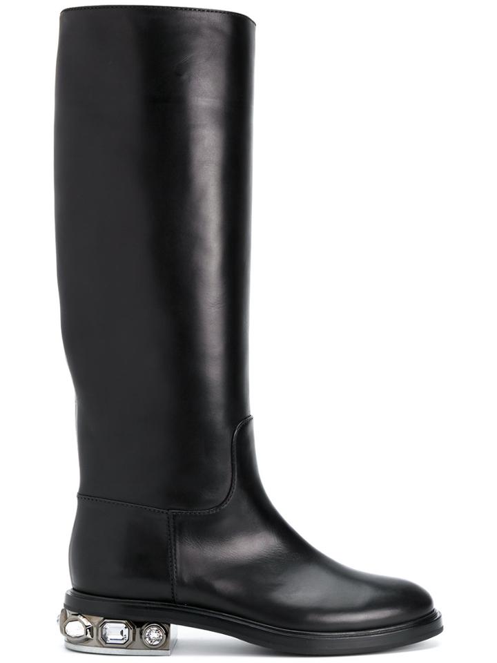 Casadei Crystal-embellished Daytime Boots - Black