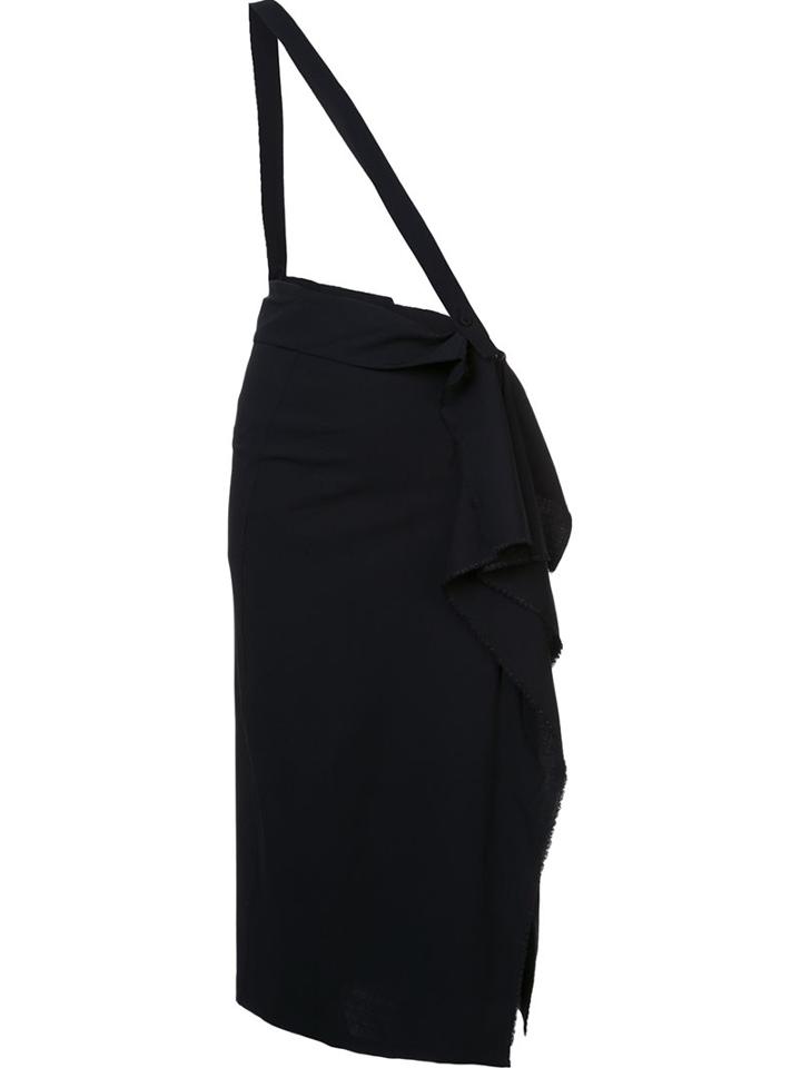 Isabel Benenato Shoulder Strap Ruffle Skirt, Women's, Size: 40, Black, Spandex/elastane/viscose/wool