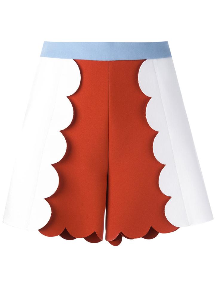 Msgm Colour Block Scalloped Shorts, Women's, Size: 40, Spandex/elastane/viscose/polyester