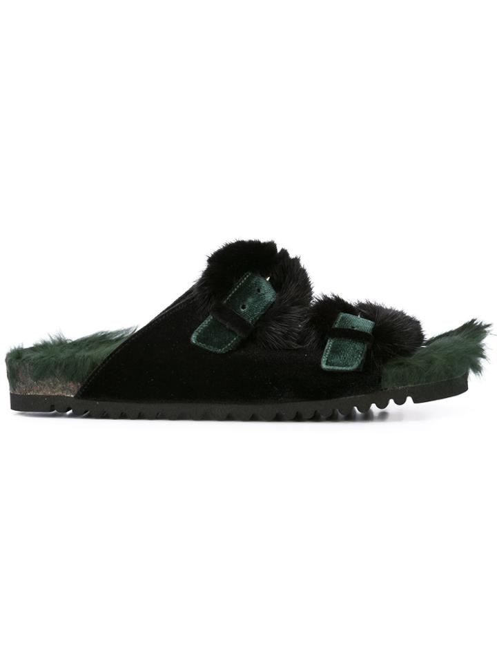 Sergio Amaranti Velvet Fur Sandal - Green
