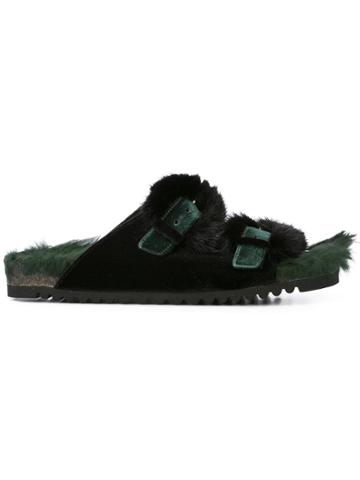 Sergio Amaranti Velvet Fur Sandal - Green