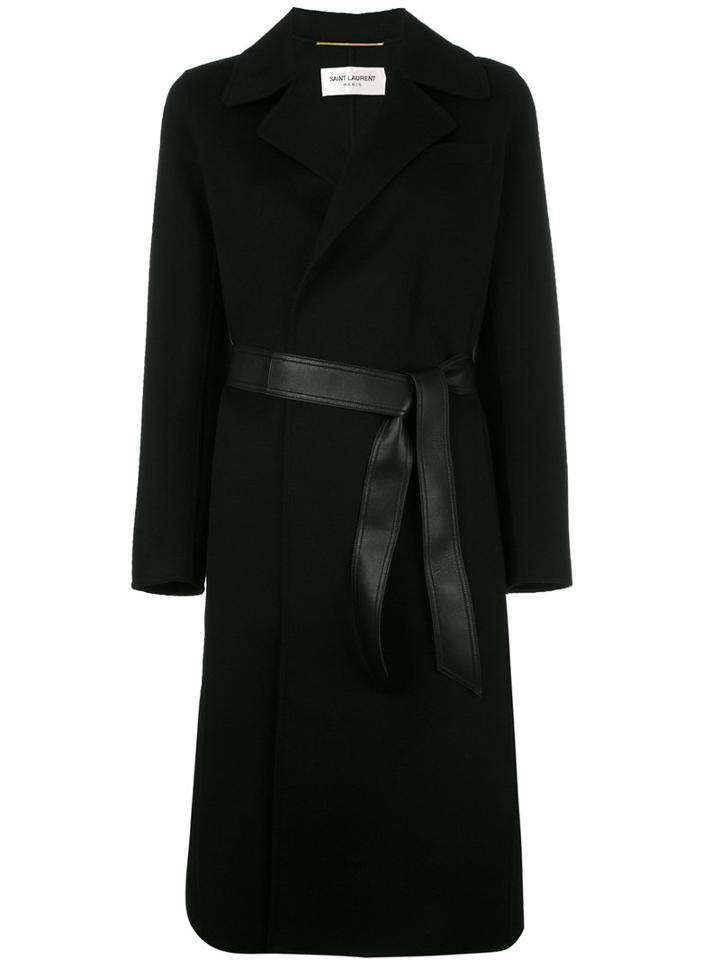 Saint Laurent Peignoir Double-faced Robe Coat, Women's, Size: 40, Blue, Wool/cashmere/silk/lamb Skin