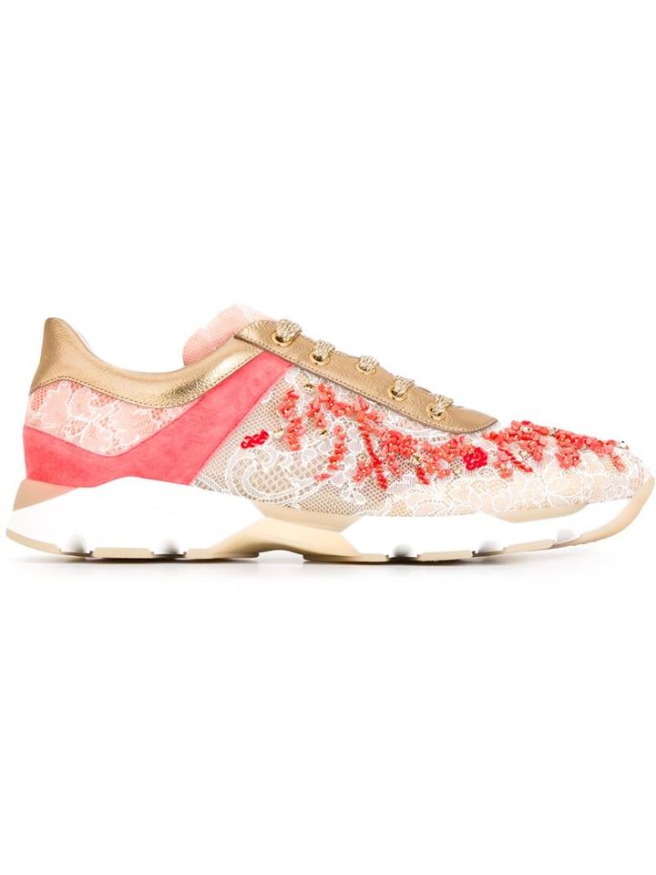 Rene Caovilla Embellished Lace Sneakers