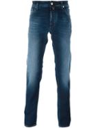 Jacob Cohen Stonewash Straight Leg Jeans, Men's, Size: 34, Blue, Cotton/spandex/elastane