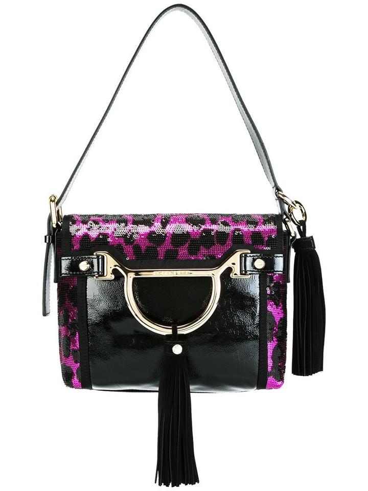 Borbonese Leopard Print Shoulder Bag, Women's, Black, Leather/polyester/cotton
