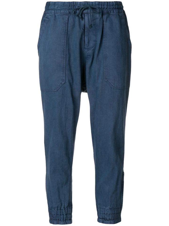 Yohji Yamamoto Drop Crotch Cropped Trousers - Blue