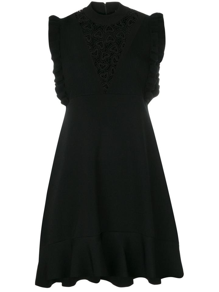 Red Valentino - Sleeveless Lace Inset Dress - Women - Cotton/polyamide/viscose - M, Black, Cotton/polyamide/viscose