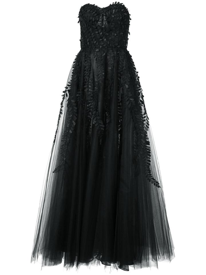 Oscar De La Renta Leaf Brocade Strapless Gown - Black