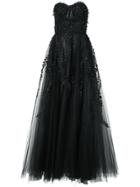 Oscar De La Renta Leaf Brocade Strapless Gown - Black