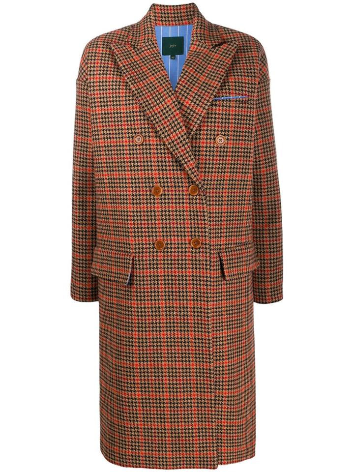 Jejia Houndstooth Check Double Breasted Coat - Neutrals