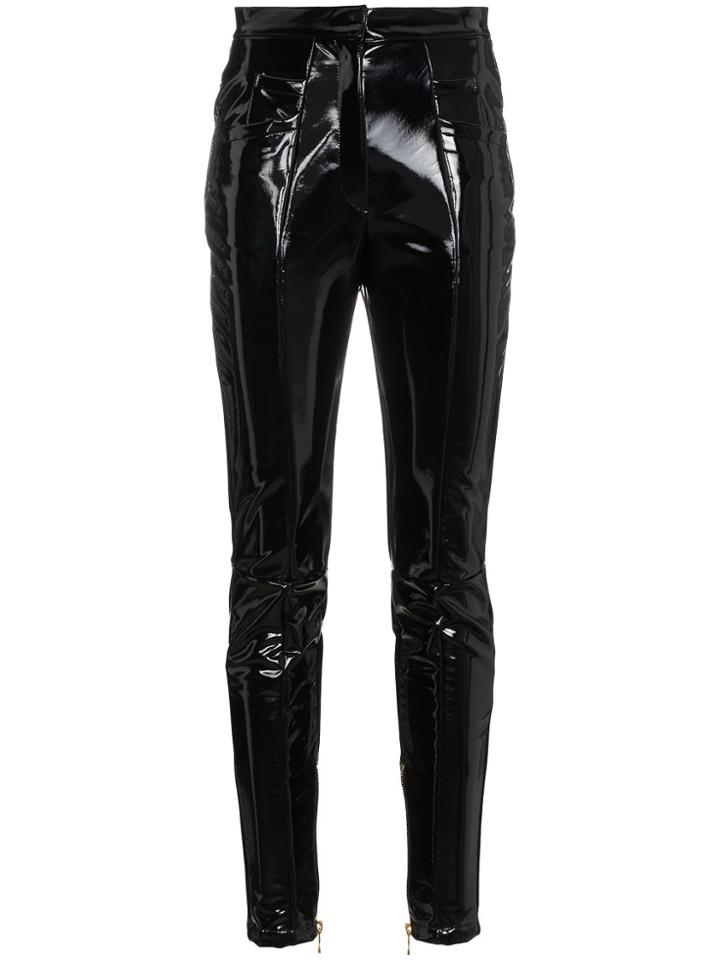 Balmain High Waisted Pvc Trousers - Black