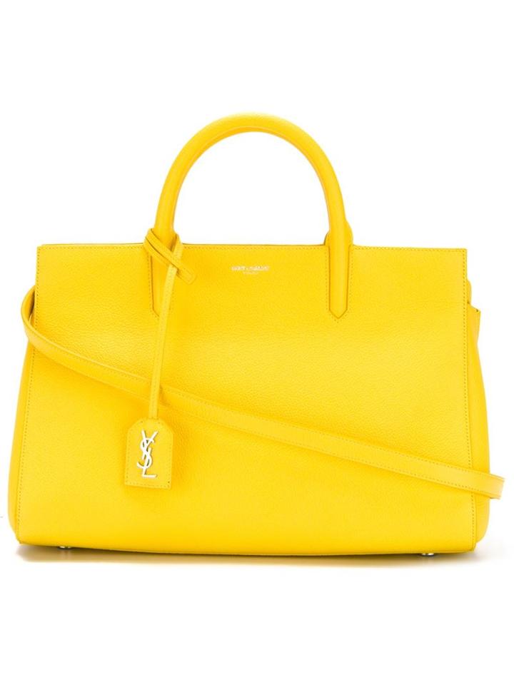 Saint Laurent Small Rive Gauche Tote, Women's, Yellow/orange, Leather
