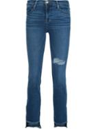 Frame Denim Distressed Raw Hem Jeans, Women's, Size: 31, Blue, Cotton/polyester/spandex/elastane
