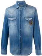 Dolce & Gabbana Embroidered Detail Denim Shirt, Men's, Size: 42, Blue, Cotton