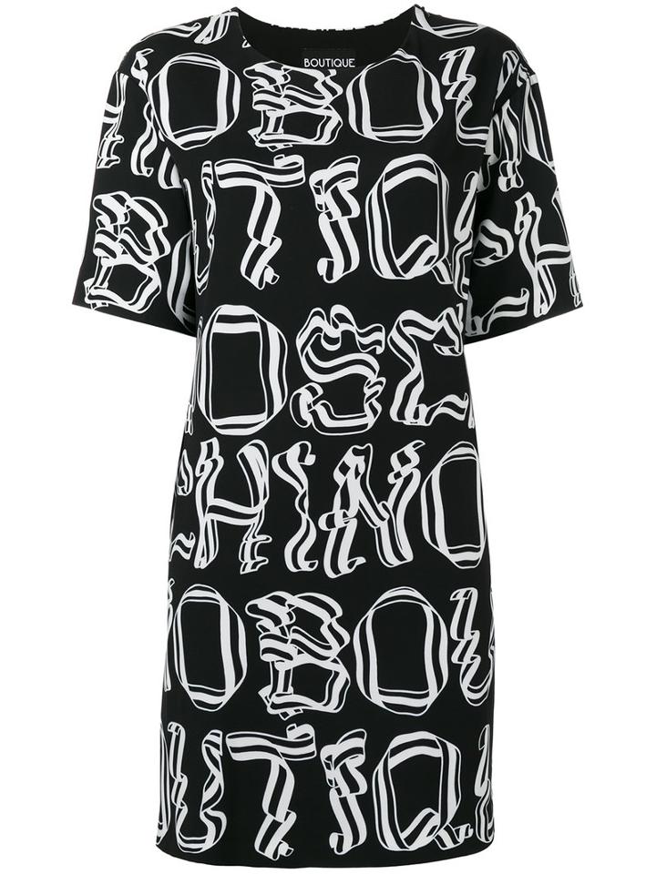 Boutique Moschino Letter Print Dress, Women's, Size: 46, Black, Polyester/other Fibers