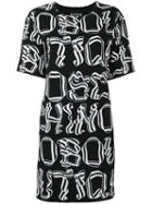 Boutique Moschino Letter Print Dress, Women's, Size: 46, Black, Polyester/other Fibers