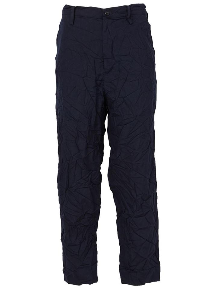 Yohji Yamamoto Wrinkled Loose Fit Trousers, Men's, Size: 4, Blue, Polyester/rayon