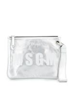 Msgm Logo Print Clutch - Silver