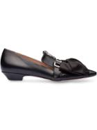 Miu Miu Leather Slippers With Bow - Black