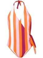 Msgm Striped Halter Neck Swimsuit - Orange