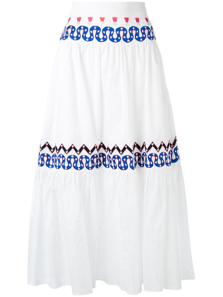 Temperley London - Embroidered Full Skirt - Women - Cotton - 8, White, Cotton