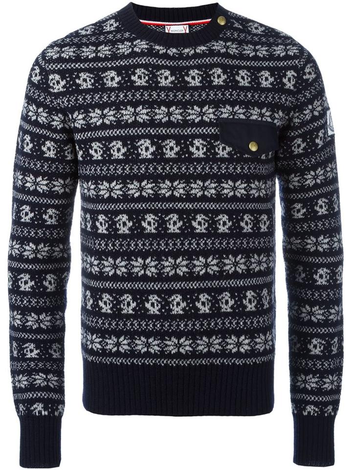 Moncler Gamme Bleu Fair Isle Intarsia Jumper, Men's, Size: Small, Blue, Silk/cotton/polyamide/wool