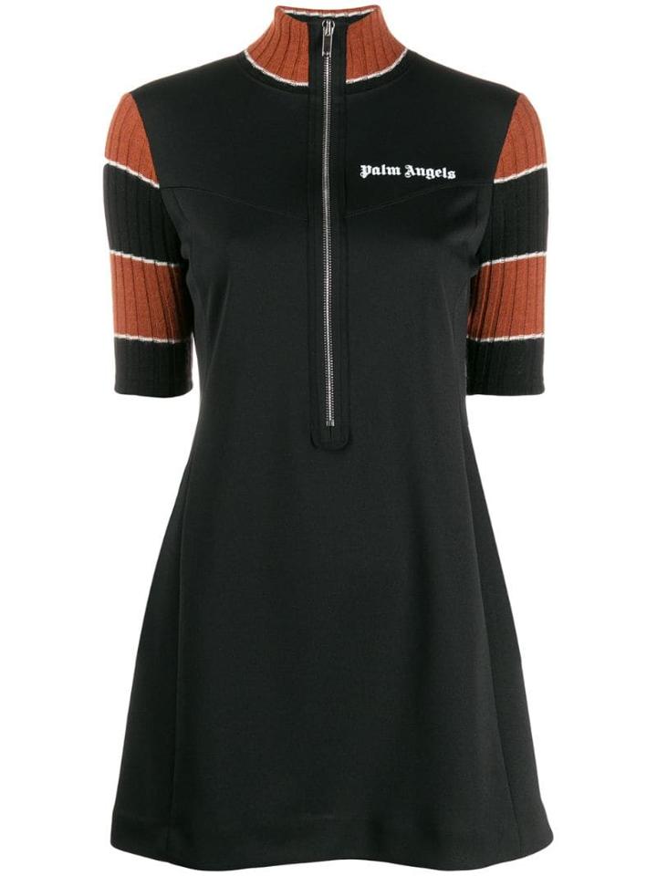 Palm Angels Zipped Turtleneck Mini Dress - Black