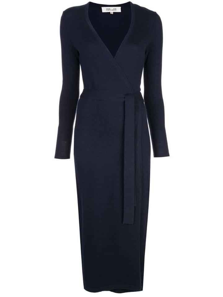 Diane Von Furstenberg Fine Knit Wrap Dress - Blue