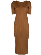 Pleats Please By Issey Miyake Pleated Midi Dress - Brown