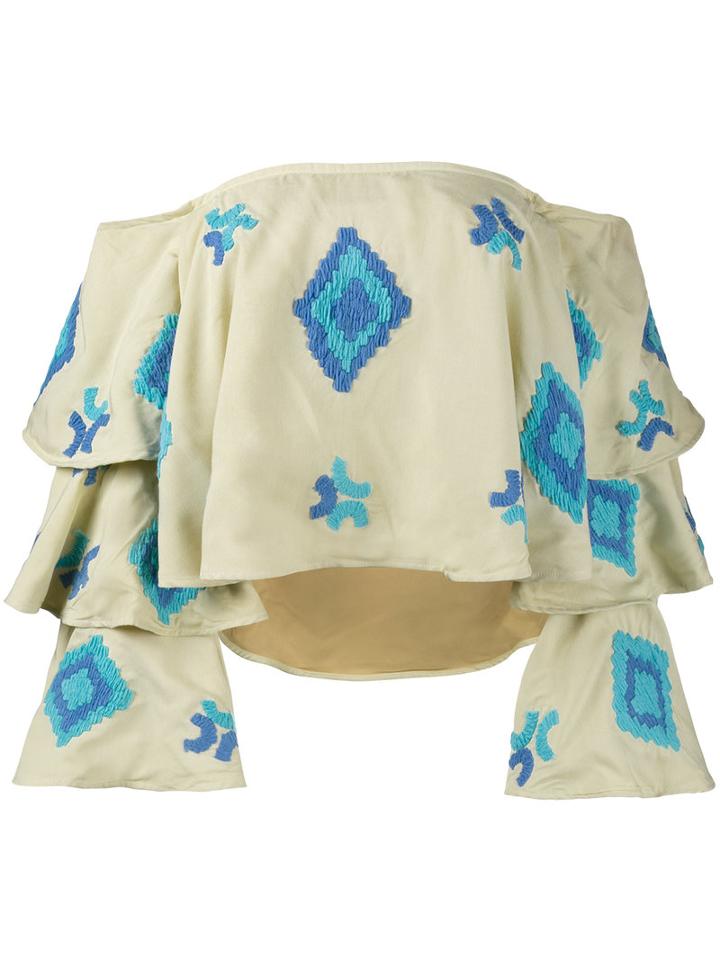 Mochi - Embroidered Off-shoulder Top - Women - Silk/cotton - L, Nude/neutrals, Silk/cotton