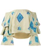Mochi - Embroidered Off-shoulder Top - Women - Silk/cotton - L, Nude/neutrals, Silk/cotton