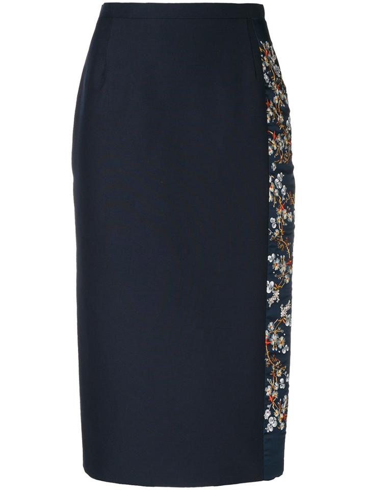 No21 - Floral Embroidery Midi Skirt - Women - Cotton/polyester/cupro/viscose - 42, Blue, Cotton/polyester/cupro/viscose