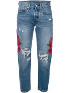Levi's Embroidered Distressed Cropped Jeans - Blue