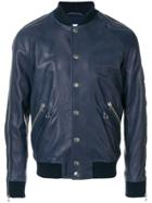 Pierre Balmain Zip Leather Bomber Jacket - Blue