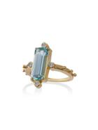 Jessie Western 18k Gold Ring With Aquamarine And Diamond - Blue