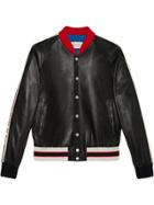 Gucci Leather Bomber Jacket With Appliqué - Black