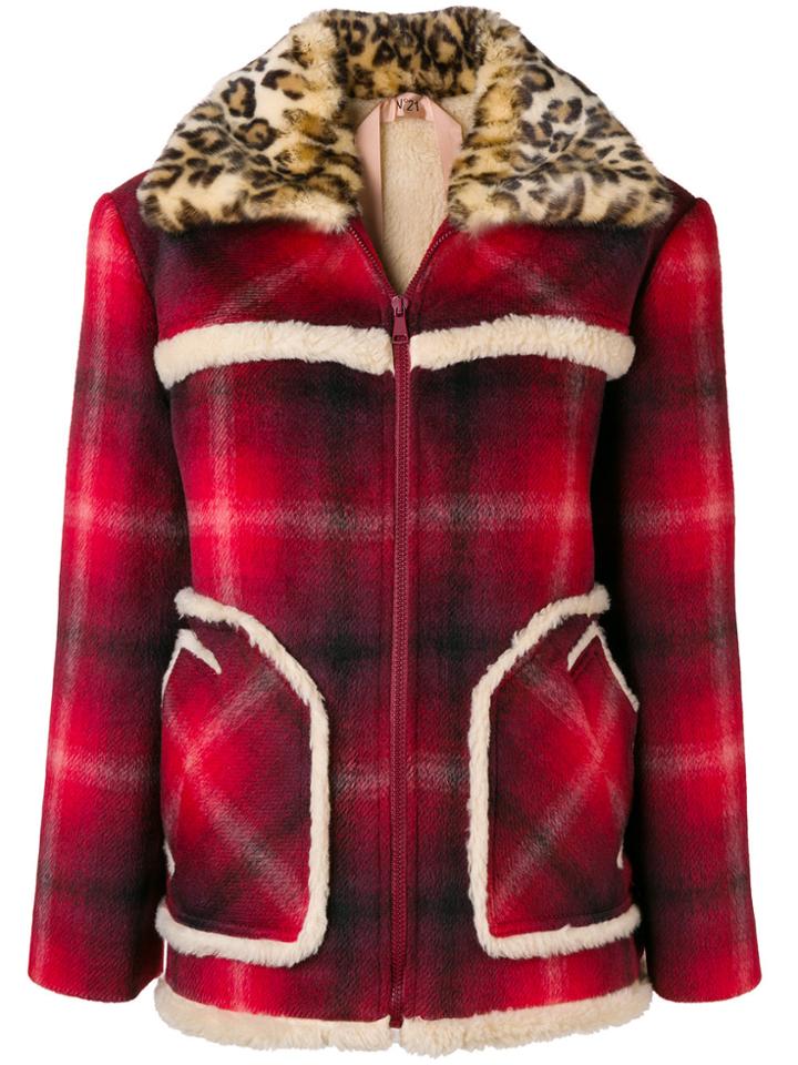 No21 Eco-fur Collar Jacket - Red